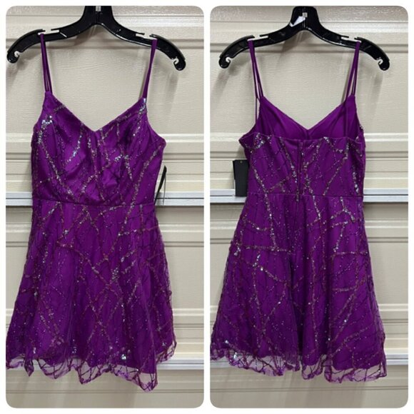 CITY STUDIOS Junior Sequined Glitter-Mesh Skater Dress Sz 7/8 Purple - Picture 10 of 13